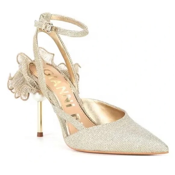 Gianni Bini Shoes - Gianni Bini Bradley Metallic Ruffle Ankle Strap Pumps 9.5M Pearl Heel NWOB
